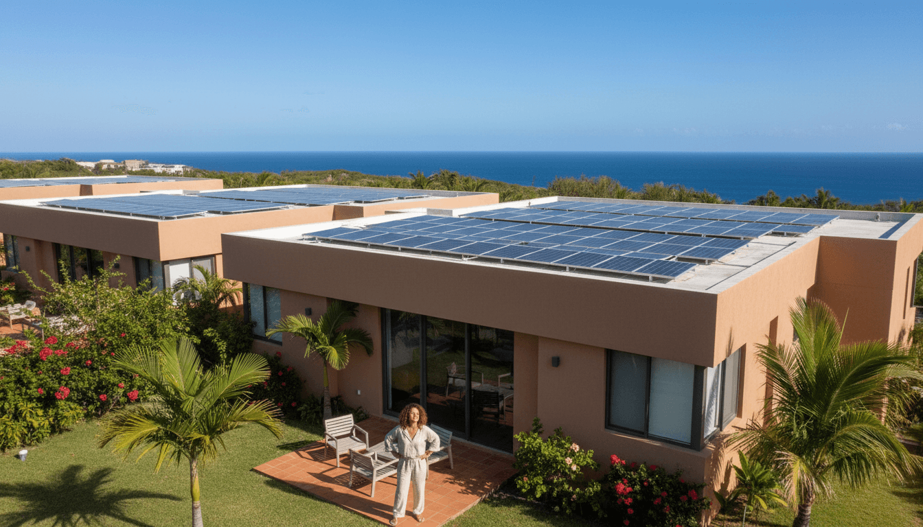 Paneles solares instalados en residencia de Puerto Rico con vista al océano
